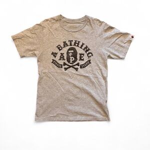 BAPE A Bathing Ape Gray Crossbones College T-Shirt